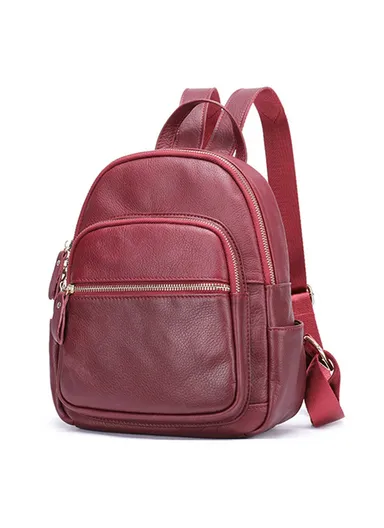 Top Layer Cowhide Leather Backpack Stylish Solid Color Dual Shoulder Bag For Women 172 (W22 x D11 x H26.5)cm - Red