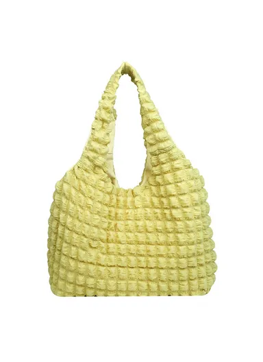 Solid Color Pleated Casual Women Large Capacity Tote Cloth Bag (W42 x D12 x H33)cm- Yellow