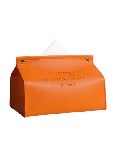 Nordic Snap Button Design PU Leather Tissue Box Cover YT2014 (L12.5 x W19.5 x H14)cm - Orange