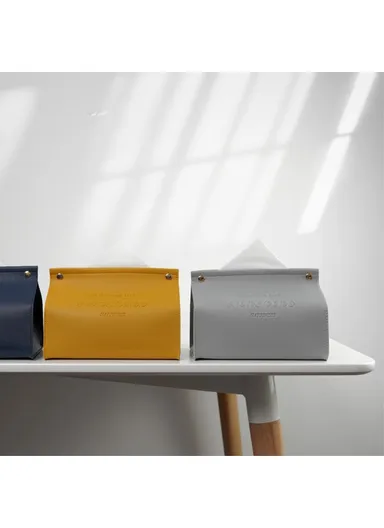 Nordic Snap Button Design PU Leather Tissue Box Cover YT2014 (L12.5 x W19.5 x H14)cm - Orange