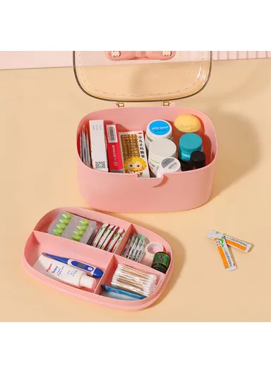 Home PP+ABS Medicine Storage Box Dual-Layer Pill Organization Case Vitamins Medications Organizer (W27 x D18 x H24)cm - White