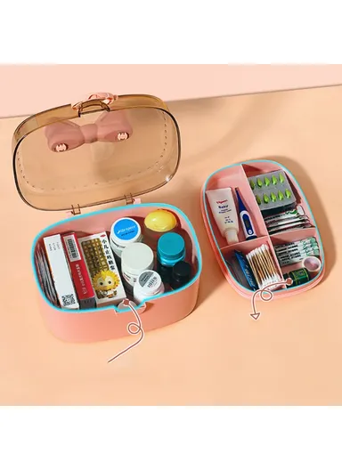 Home PP+ABS Medicine Storage Box Dual-Layer Pill Organization Case Vitamins Medications Organizer (W27 x D18 x H24)cm - White