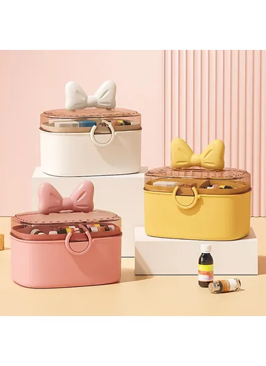 Home PP+ABS Medicine Storage Box Dual-Layer Pill Organization Case Vitamins Medications Organizer (W27 x D18 x H24)cm - White