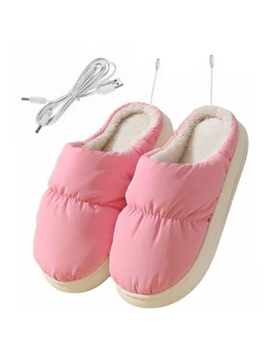 1 Pair Electric USB Heating Slippers Foot Warmer Winter Warm Slippers Shoes - Pink