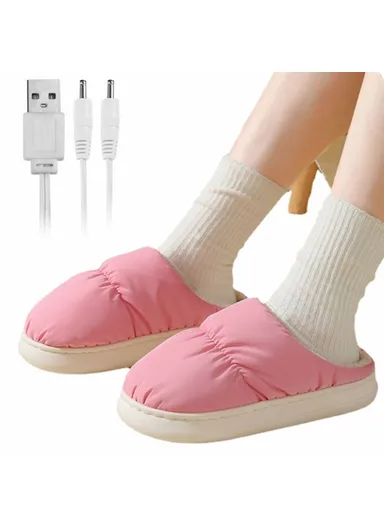 1 Pair Electric USB Heating Slippers Foot Warmer Winter Warm Slippers Shoes - Pink