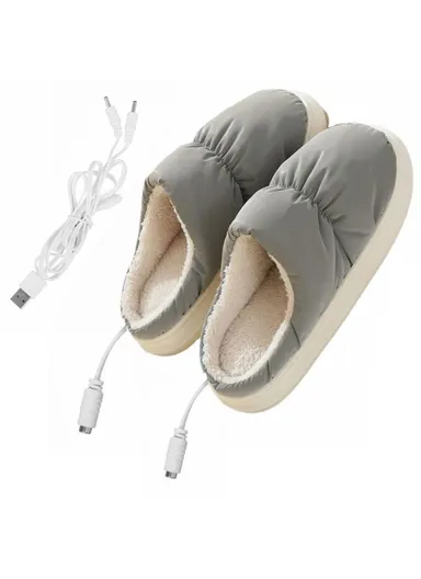 1 Pair Electric USB Heating Slippers Foot Warmer Winter Warm Slippers Shoes - Grey