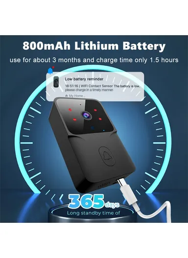 800mAh Tuya Wireless Smart WiFi Doorbell HD Camera USB Home Phone Remote Video Intercom Monitor ML005 - Black