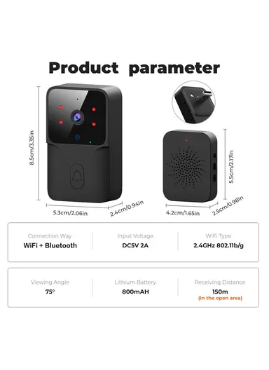 800mAh Tuya Wireless Smart WiFi Doorbell HD Camera USB Home Phone Remote Video Intercom Monitor ML005 - Black