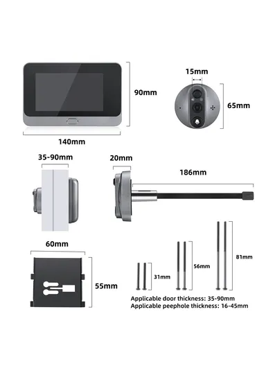 4.3 inch 1080P Peephole Video Doorbell Camera WiFi Viewer Support PIR Motion Detection Night Light W88