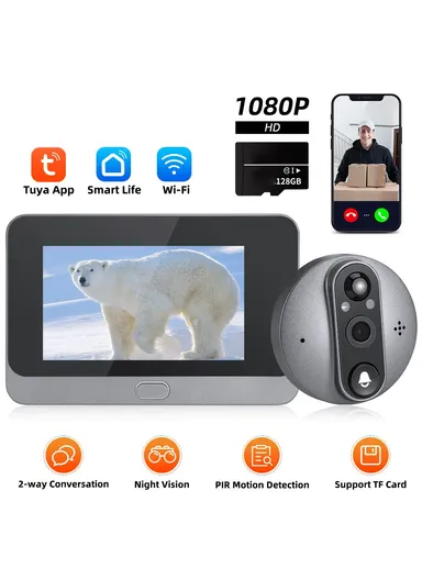 4.3 inch 1080P Peephole Video Doorbell Camera WiFi Viewer Support PIR Motion Detection Night Light W88