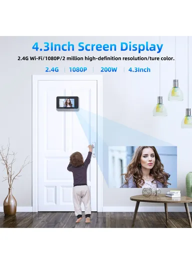 4.3 inch 1080P Peephole Video Doorbell Camera WiFi Viewer Support PIR Motion Detection Night Light W88