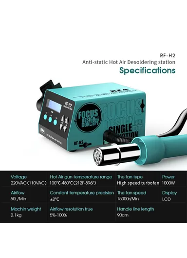 1000W SMD BGA Hot Air Gun Soldering Station Digital Display Intelligent BGA Rework Station RF-H2 - EU Plug