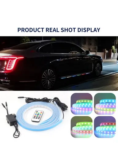 1.5m USB Cable Modified Ambient Light Car Door Outside LED Strip Lights Colorful Voice &amp; RC Control Breathing Running Light E15U