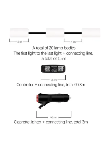 1.5m Car Trunk Decorative Light APP Remote Control Colorful Warning Streamer Light N020