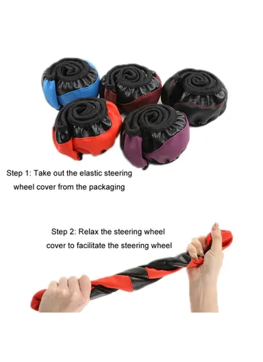 38cm Carbon Fiber Texture Car Steering Wheel Cover Leather Anti-skid Wheel Sleeve - Wine Red 