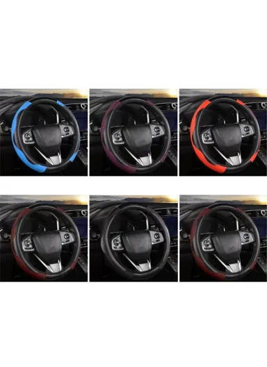 38cm Carbon Fiber Texture Car Steering Wheel Cover Leather Anti-skid Wheel Sleeve - Wine Red 
