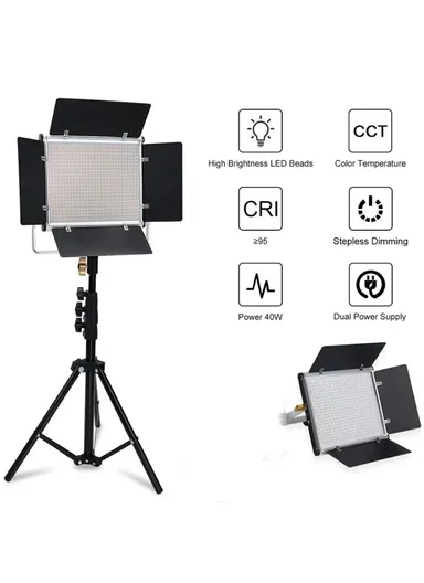 40W LED Video Light With Tripod Stand 3200-6500K Photography Studio Lighting For Video Film Recording W660S - EU Plug