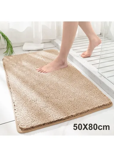 50x80cm Bathroom Rug Household Mat Water Absorption Non-slip Flocking Floor Mat Extra Soft Plush Bath Rug - Khaki