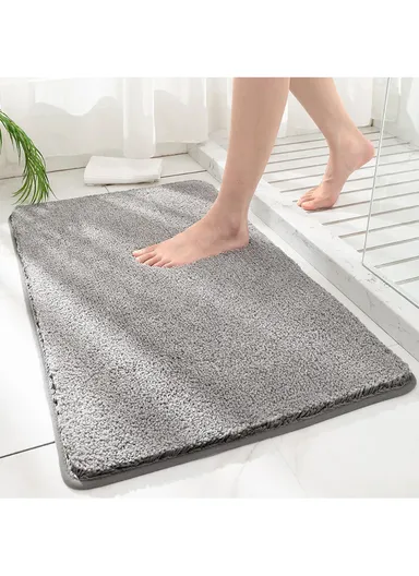 50x80cm Bathroom Rug Household Mat Water Absorption Non-slip Flocking Floor Mat Extra Soft Plush Bath Rug - Khaki
