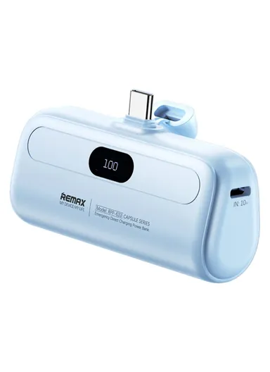 5000mAh Portable Type-C Plug Capsule Power Bank, Emergency Direct Charge Power Bank External Phone Battery RPP-632 - Blue