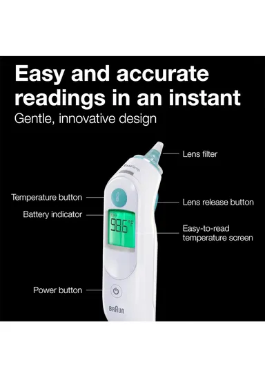 Digital ThermoScan 6 Ear Thermometer With Positioning System &amp; 81 Disposable Lens Filters For Fevers Checking KZ IRT6515MNLA