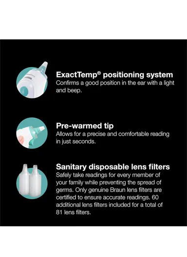 Digital ThermoScan 6 Ear Thermometer With Positioning System &amp; 81 Disposable Lens Filters For Fevers Checking KZ IRT6515MNLA