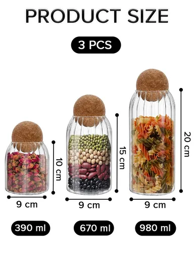 390/670/980ml Kitchen Glass Container with Cork Stopper Ball, Multi-Use Seasoning &amp; Food Storage Container