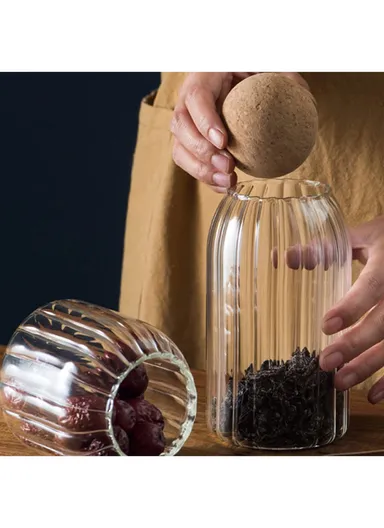 390/670/980ml Kitchen Glass Container with Cork Stopper Ball, Multi-Use Seasoning &amp; Food Storage Container
