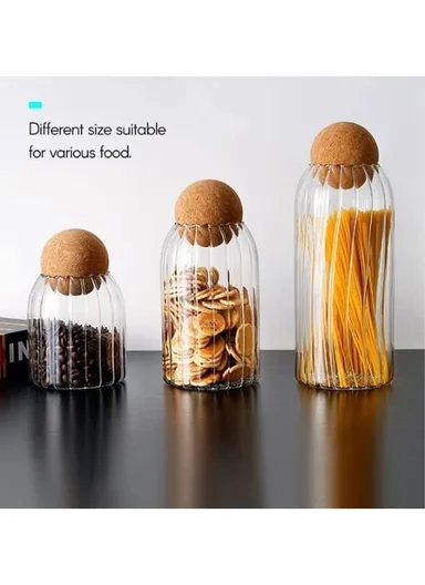 390/670/980ml Kitchen Glass Container with Cork Stopper Ball, Multi-Use Seasoning &amp; Food Storage Container