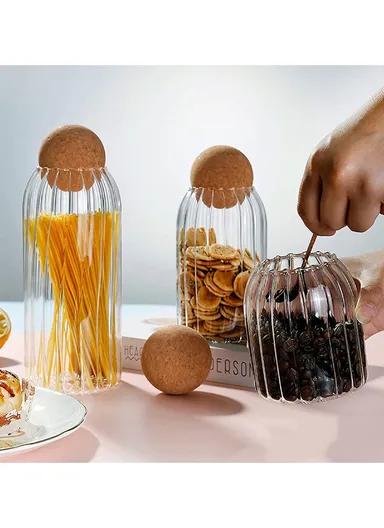 390/670/980ml Kitchen Glass Container with Cork Stopper Ball, Multi-Use Seasoning &amp; Food Storage Container