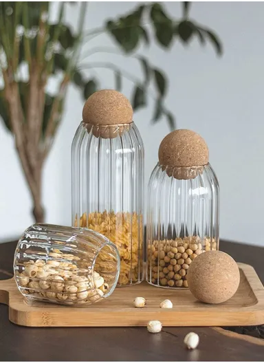 390/670/980ml Kitchen Glass Container with Cork Stopper Ball, Multi-Use Seasoning &amp; Food Storage Container