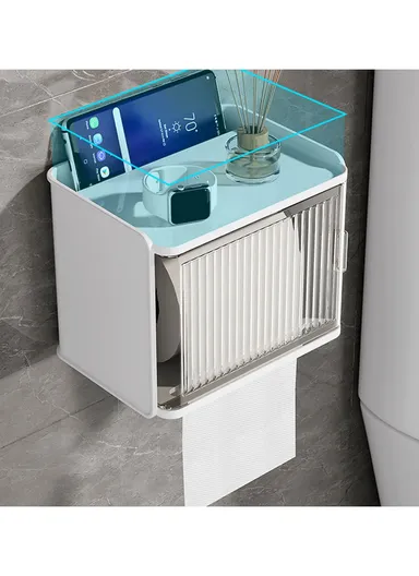 Wall-Mount Suction Toilet Paper Holder Storage Shelf Tissue Box Rack For Home Bathroom W8501 (W18 x D15 x H13.5)cm - Yellow