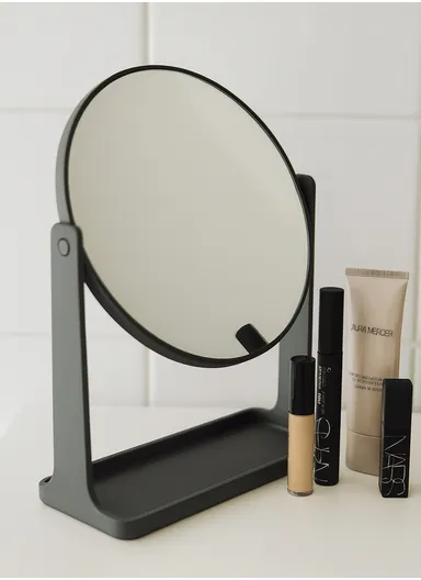 15.8cm PP+PS 360° Rotation Round Makeup Mirror With Angle Adjustable - Black