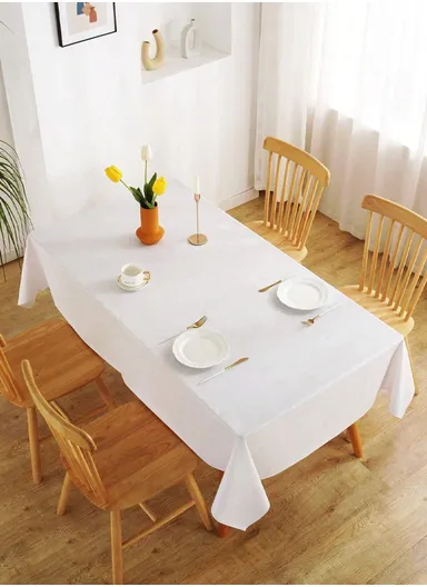 Waterproof &amp; Easy To Wash PEVA Tablecloth For Dining Table (L180 x W240)cm- White