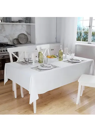 Waterproof &amp; Easy To Wash PEVA Tablecloth For Dining Table (L180 x W240)cm- White