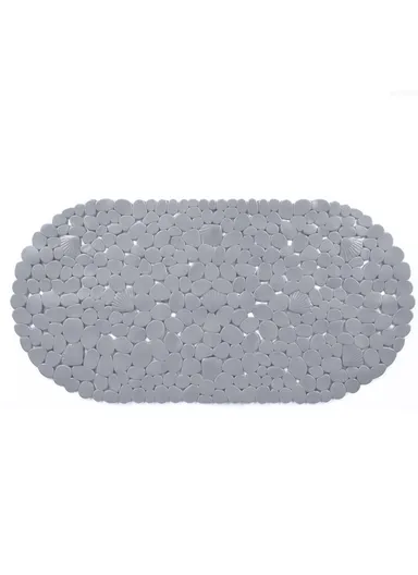 69x35cm Anti Bacterial Oval PVC Mat With Stone Pattern Design &amp; Anti Slip Suction Cups for Bathroom Floor - Grey