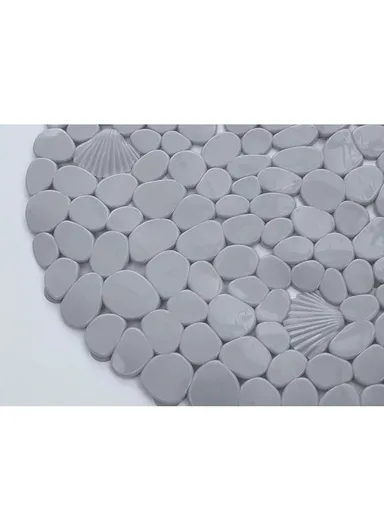 69x35cm Anti Bacterial Oval PVC Mat With Stone Pattern Design &amp; Anti Slip Suction Cups for Bathroom Floor - Grey