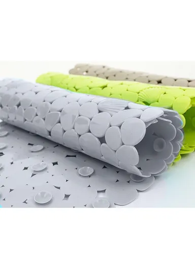 69x35cm Anti Bacterial Oval PVC Mat With Stone Pattern Design &amp; Anti Slip Suction Cups for Bathroom Floor - Grey