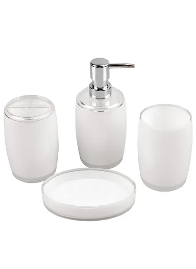 4-Pcs Modern Luxury Acrylic Bathroom Accessories Set, Soap Dish, Tumbler, Toothbrush Holder &amp; Soap Dispenser JS10066-4 - White