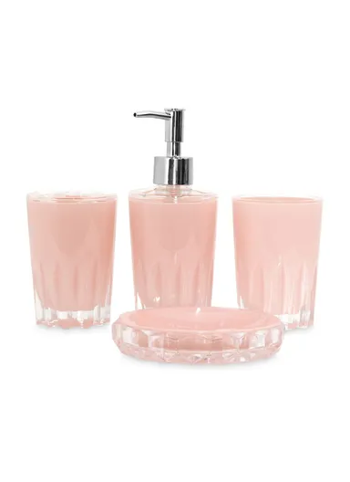 4-Pcs Modern Luxury Acrylic Bathroom Accessories Set, Soap Dish, Tumbler, Toothbrush Holder &amp; Soap Dispenser - Pink