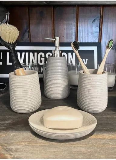 4Pcs Countertop Organizing Resin Bathroom Accessories Set - Grey 