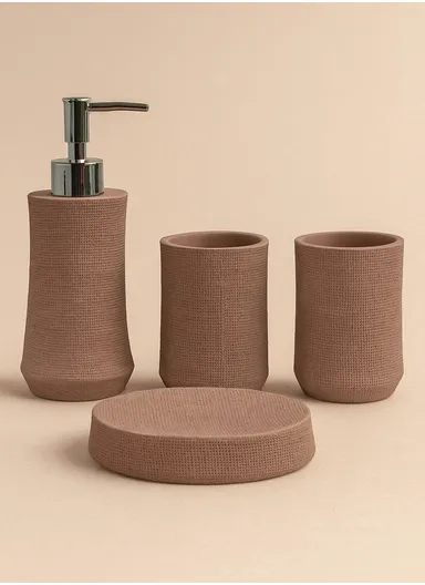 4Pcs Countertop Organizing Resin Bathroom Accessories Set - Coffee
