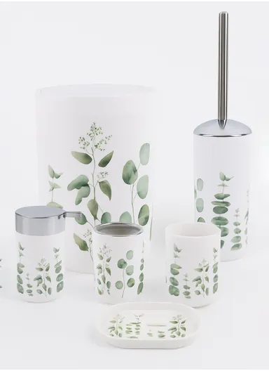 6 Pcs Bathroom Accessories Set With Toothbrush Holder, Mouthwash Cup, Soap Dispenser, Soap Dish, Toilet Brush &amp; Trash Can 8034-Y - White