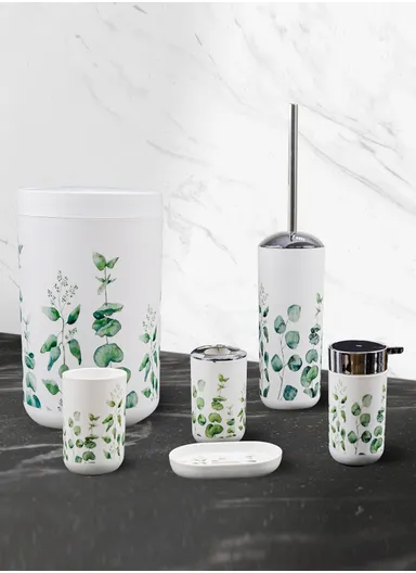 6 Pcs Bathroom Accessories Set With Toothbrush Holder, Mouthwash Cup, Soap Dispenser, Soap Dish, Toilet Brush &amp; Trash Can 8034-Y - White