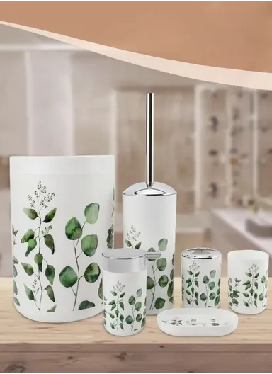 6 Pcs Bathroom Accessories Set With Toothbrush Holder, Mouthwash Cup, Soap Dispenser, Soap Dish, Toilet Brush &amp; Trash Can 8034-Y - White