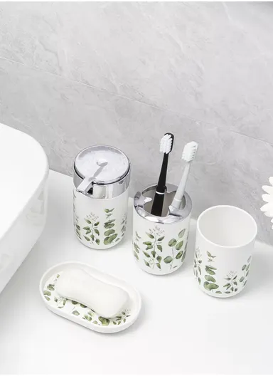 6 Pcs Bathroom Accessories Set With Toothbrush Holder, Mouthwash Cup, Soap Dispenser, Soap Dish, Toilet Brush &amp; Trash Can 8034-Y - White