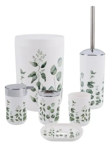 6 Pcs Bathroom Accessories Set With Toothbrush Holder, Mouthwash Cup, Soap Dispenser, Soap Dish, Toilet Brush &amp; Trash Can 8034-Y - White