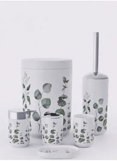 6 Pcs Bathroom Accessories Set With Toothbrush Holder, Mouthwash Cup, Soap Dispenser, Soap Dish, Toilet Brush &amp; Trash Can 8034-Y - White