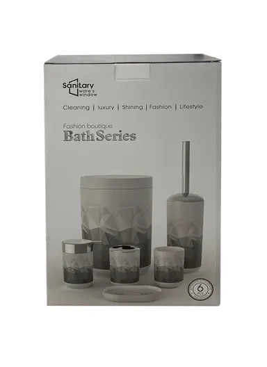 6 Pcs Bathroom Accessories Set With Toothbrush Holder, Mouthwash Cup, Soap Dispenser, Soap Dish, Toilet Brush &amp; Trash Can 8034-Y - White