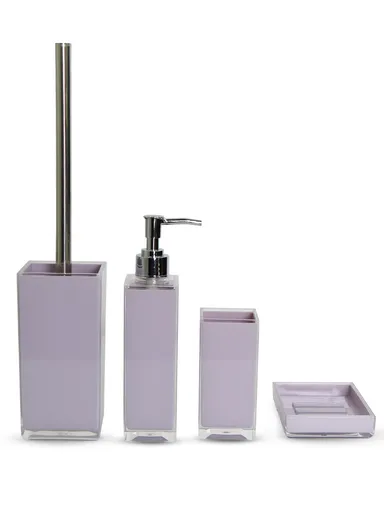 4-Pcs Modern Bathroom Accessories Set Lotion Bottle, Mouthwash Cup, Soapbox &amp; Toilet Brush JS10039 - Purple